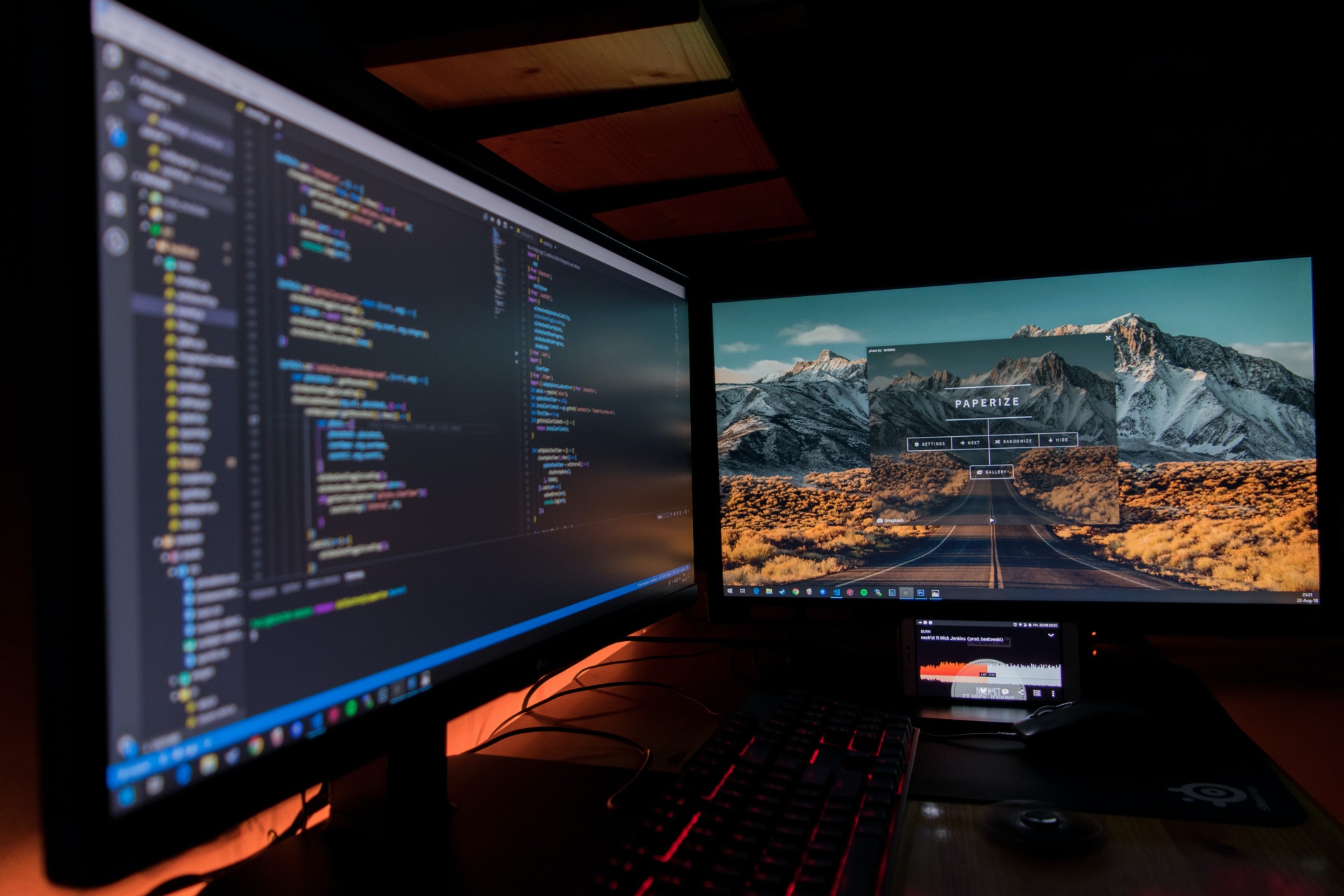 Photo of two black flatscreen computer monitors by Fotis Fotopoulos on Unsplash